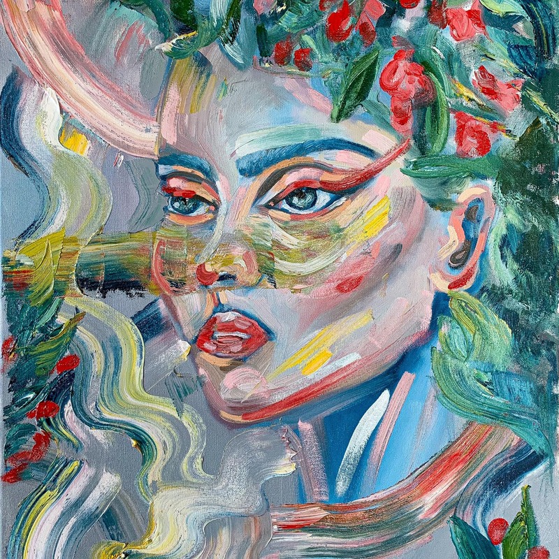 Raudoni žiedai / Aliejus - drobė, 70 x 50, 2020