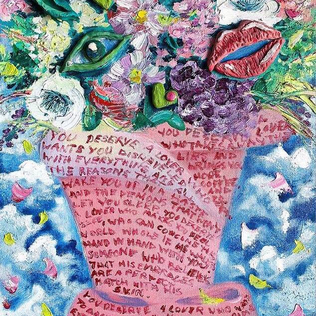 Gėlės ir poemos III / Aliejus - drobė - molis, 70 x 35, 2021