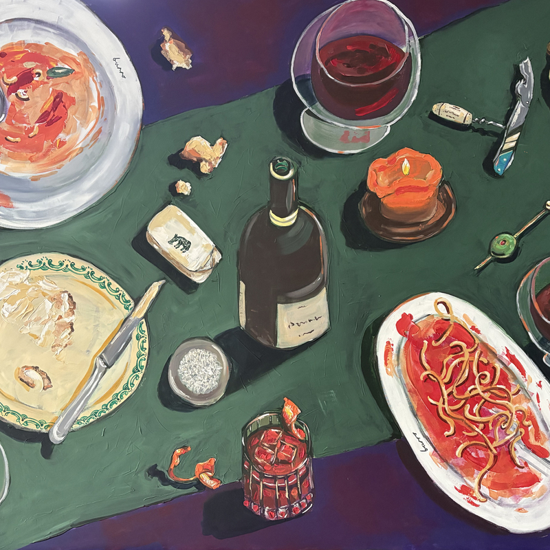 Prie vakarienės stalo / Akrilas - drobė, 135.9 x 185.9, 2025